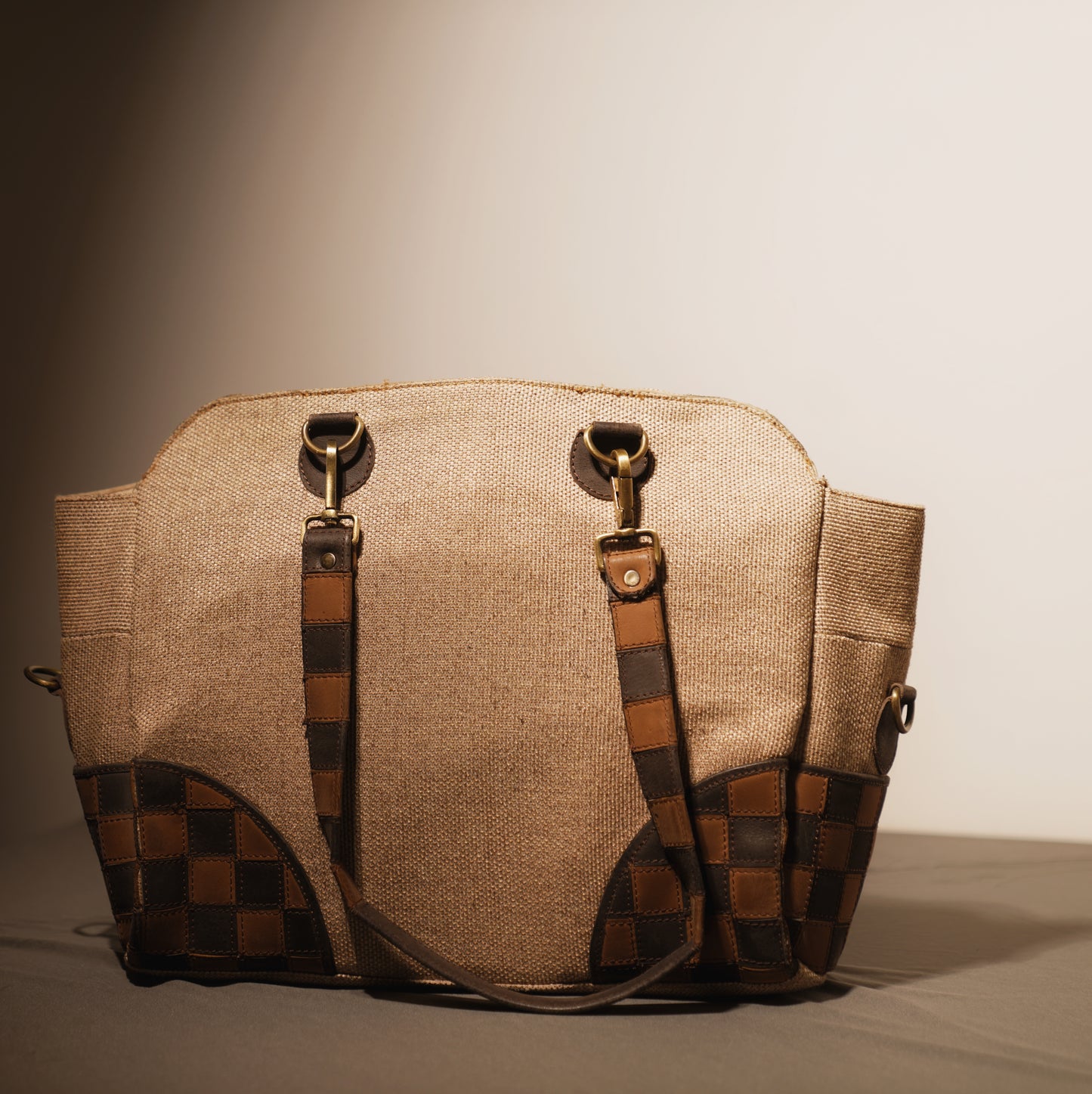 Heritage Jute & Leather Patchwork Tote