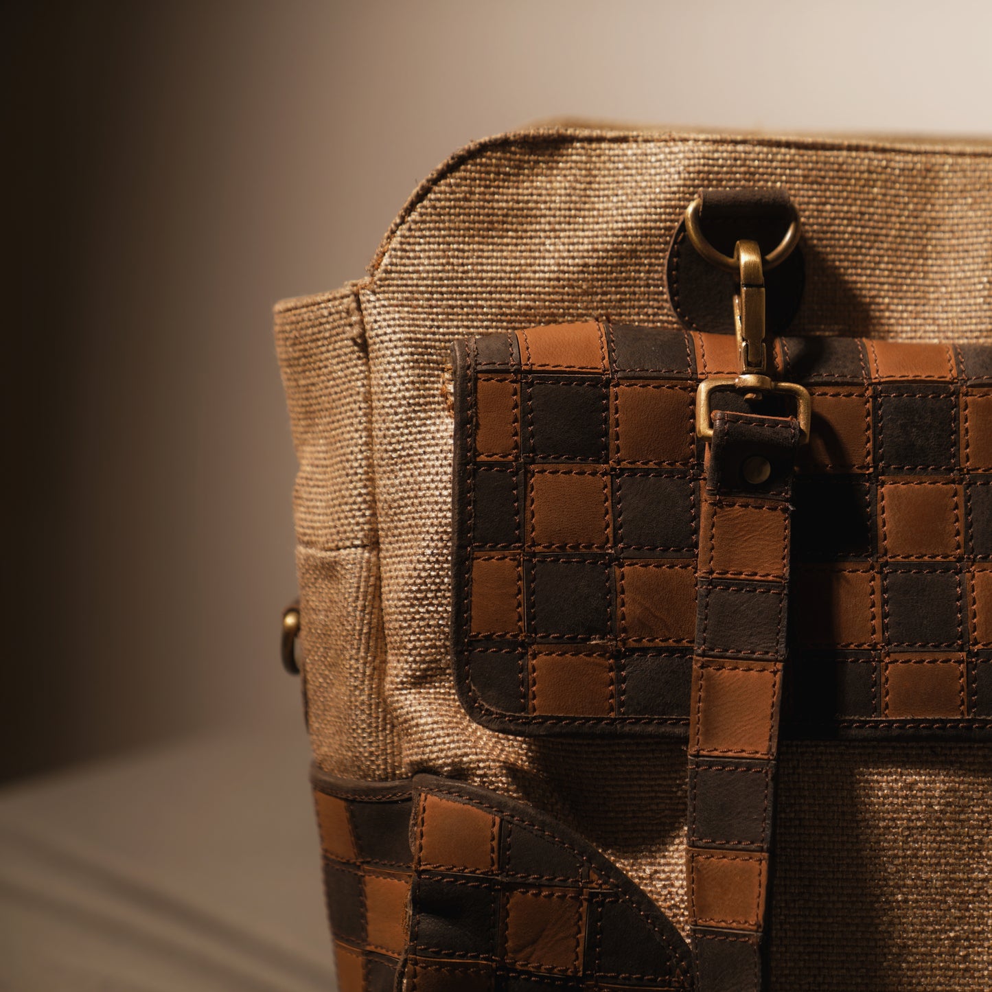 Heritage Jute & Leather Patchwork Tote